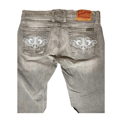 Salopette jeans donna vintage marca Lucky taglia Pantaloni 28 vita bassa lavaggio scuro gamba svasata - Foto 3 di 11