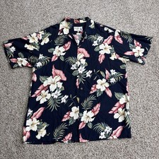 Vintage Iolani Men's Hawaiian Button Up Shirt Navy Floral Size M