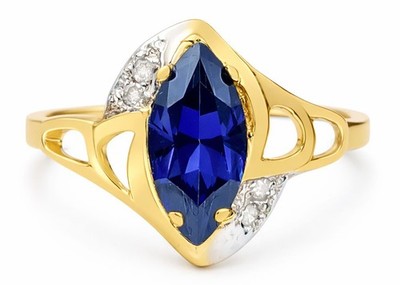 LAB CREATED 1.26 Cts AAA TANZANITE  & GENUINE DIAMONDS RING 10K SOLID GOLD - NWT