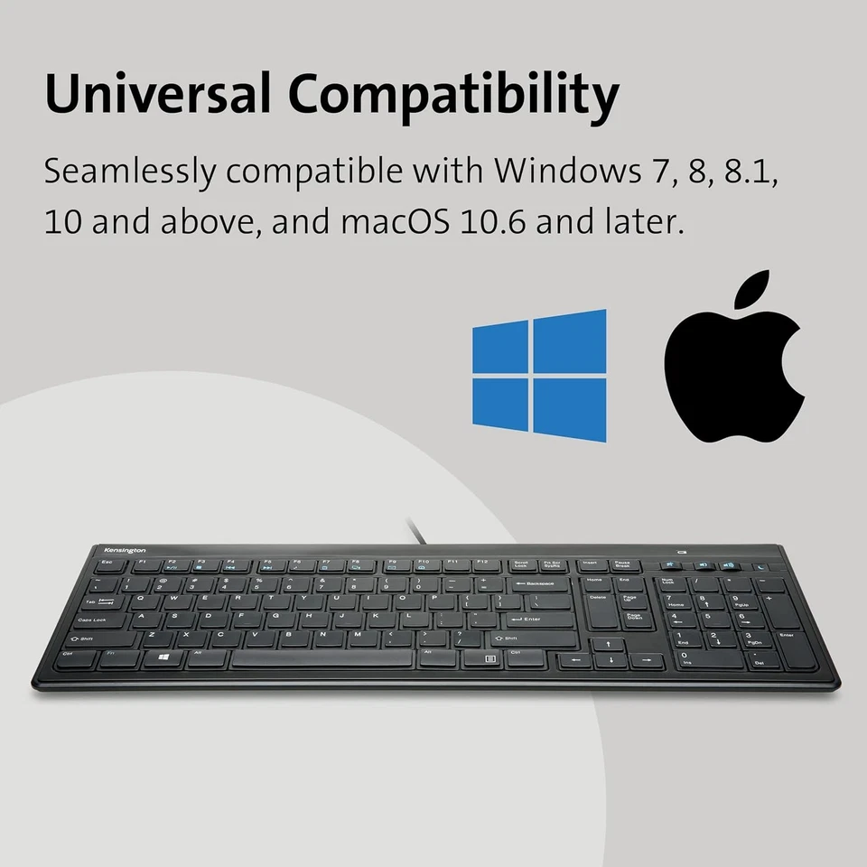 Kensington Wired USB 3.0 Keyboard - Advance Fit Quiet Full-Size Slim Keyboard wi - Image 4 of 4