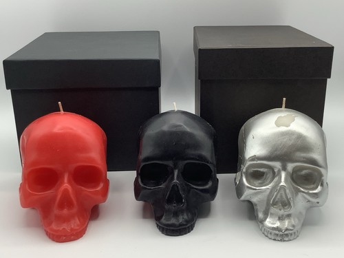 Memento Mori Human Skull Candles Red Black Silver Halloween Decoration Spooky 5”