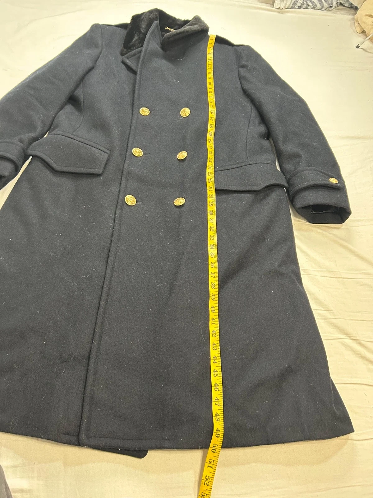 True VTG Zero King 60s Double Breasted Fur Lined Bridge Coat 46 XL Naval Officer image 10