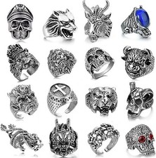 16 Pcs Vintage Punk Rings Gothic Biker Skeleton Skull Rings for Men Women