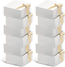 Gift Boxes with Lids,White, 8X8X4Inches,Bridesmaid Proposal Box,12 Sets,Kraft Pa