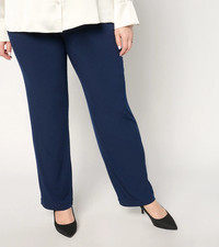 Susan Graver Liquid Knit Straight Leg Pull-On Pants Womens 1XP Petite Dark Navy