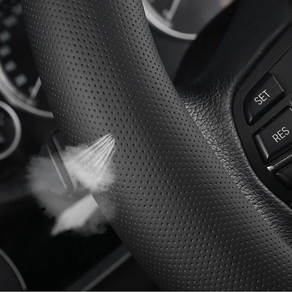 For BMW 15" 38cm Carbon Black Leather Car Steering Wheel Cover Anti-slip - Image 3 of 4