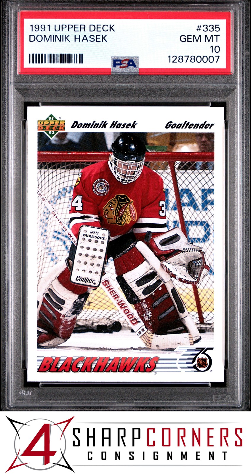 1991 UPPER DECK #335 DOMINIK HASEK RC BLACKHAWKS HOF PSA 10