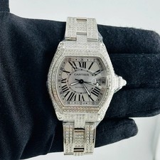 #47 Cartier Roadster GMT XL  Steel Watch Iced 10ct Diamonds Roman 2722