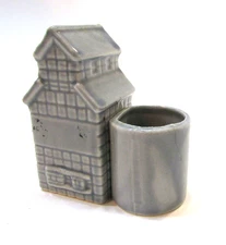 Vintage 50s WARCO LINE Grain Elevator Building Gray Ceramic 3" Toothpick Holder