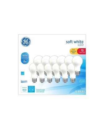 General Electric Soft White Light Bulbs 60 watt 12 pack - 13 Year Life