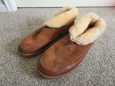 Eddie Bauer Mens Boot Slippers Size 12M Brown Shearling Lamb Suede Leather Shoes