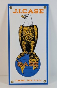J.I. Case Eagle Farm Machinery Racine 12" Heavy Porcelain Enameled Metal Sign