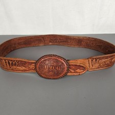 Vintage Leather BOB Personalized Belt Buckle Western Mountain Wildlife Decal 43"