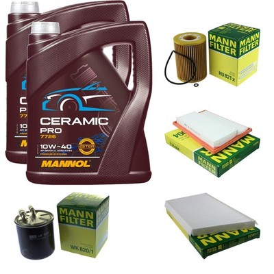 MANN Inspektionspaket 10L MANNOL Ceramic Pro 10W-40 für Mercedes-Benz C-Klasse