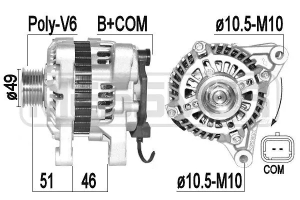 Alternatore con puleggia cinghia Poly-V 209386A ERA per PEUGEOT CITROËN