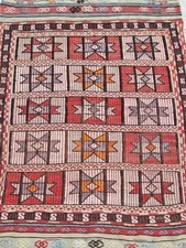 Rare Vintage Embroidery-Kilim, Anatolian HandWoven Rug, Fringed Nomad Design