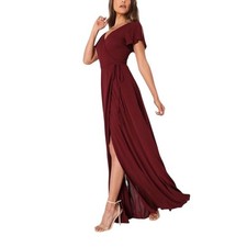 Lulus Maxi Dress Burgundy Red Flutter Sleeve High Slit Heart Of Marigold Medium