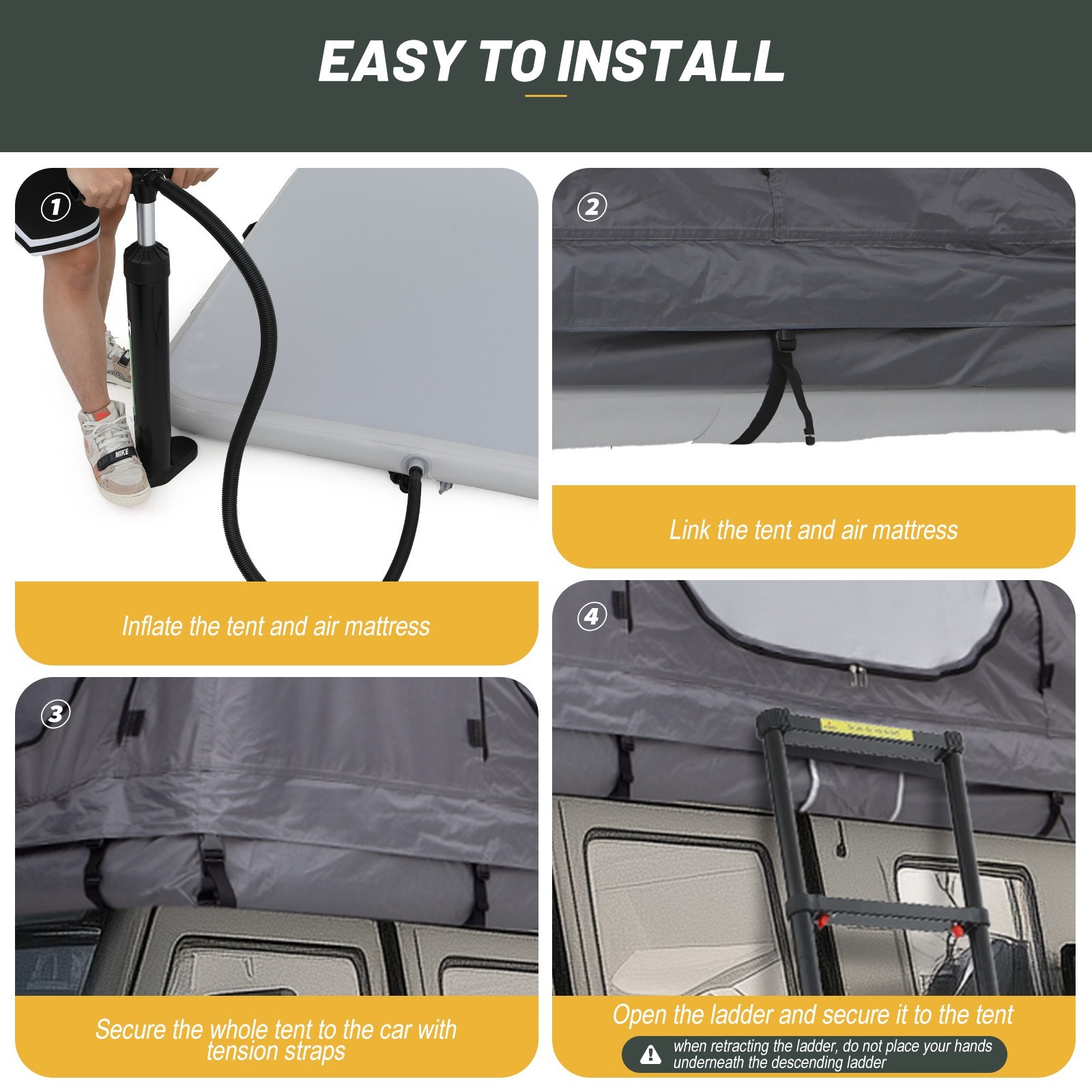 Inflatable Rooftop Camping Tent w/ Built-In Air Mattress, Ladder for SUV & Truck