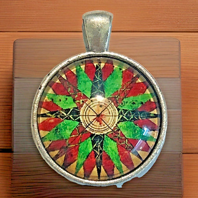 Cabochon Pendant ~ Steam Punk ~ Compass ~ Silver-Tone ~ 20'' Chain