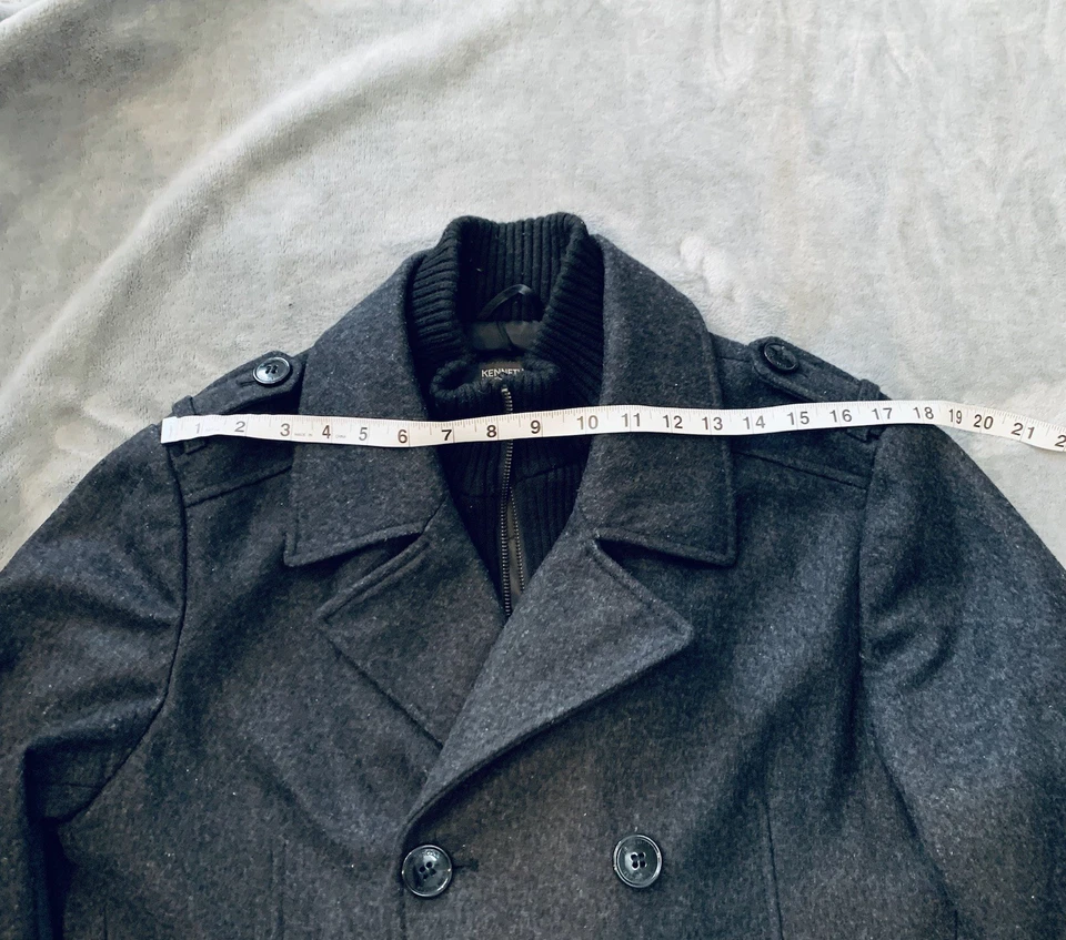 Kenneth Cole Reaction Men Double Breasted Pea Coat Gray Wool-Blend SM *SEE DESCR - Image 4 of 4