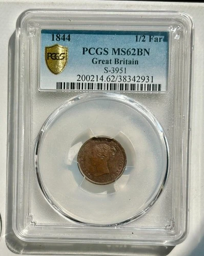 1844 Great Britain Half Farthing – Queen Victoria – NGC MS63 Certified BN