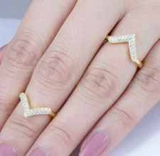 Yellow Gold Over .925 Sterling Silver V Cz Statement Ring Band Size 3-14 SE3040