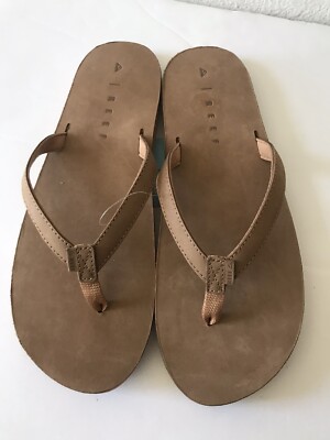 WOMEN'S REEF TAN/LIGHT TAN SOLANA LEATHER UPPER FLIP FLOP SANDALS SIZE 11 NWT