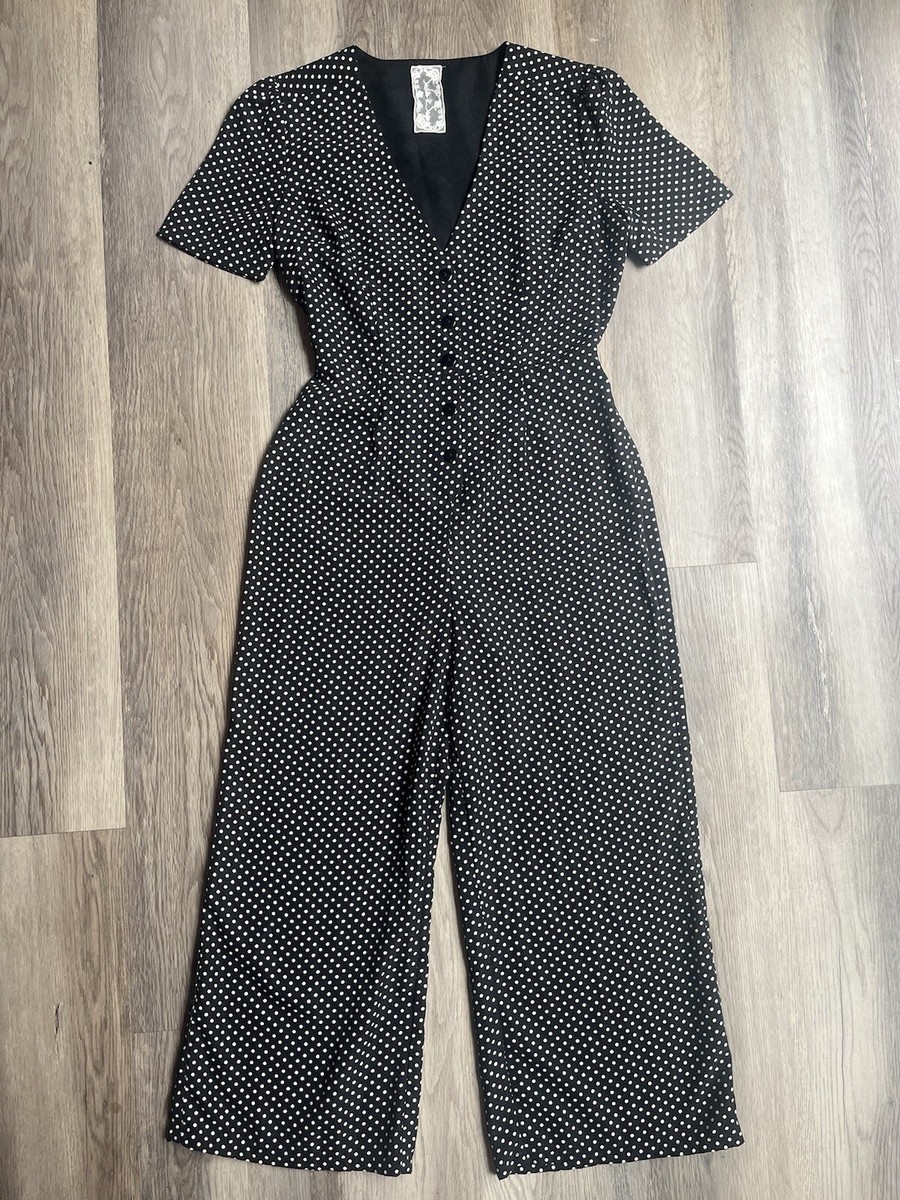 Sadie and Sage Cropped Wide-Leg Polka Dot Jumpsuit Black White