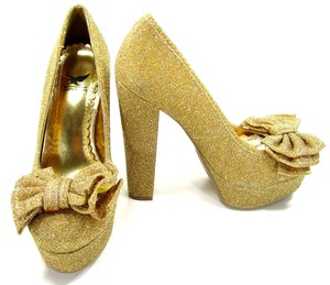 gold platform block heels