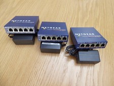 Lot of three (3) Netgear FS105 Network Switch with Adapter