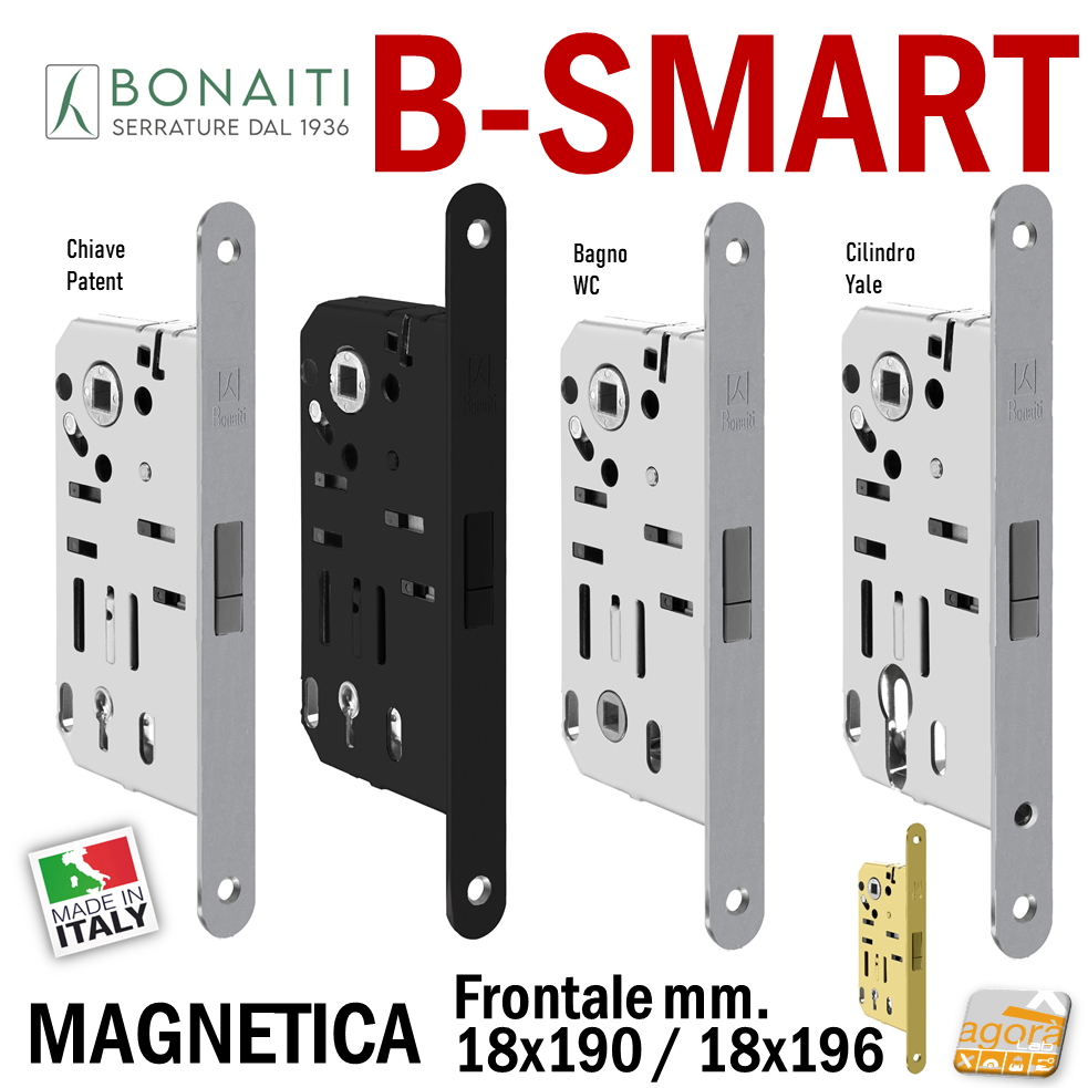Serratura Magnetica B-Smart D61 Bonaiti Per Porta Bagno/WC, Interasse 90 Mm, Frontale 190x18 Mm - Foto 6