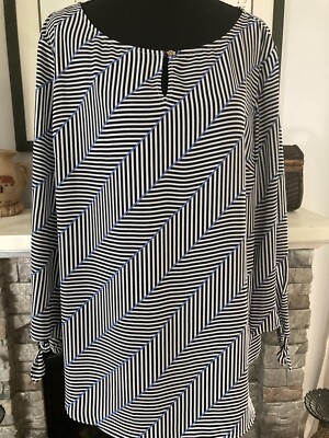 NWT  Talbot Office Business Herringbone Stripe Tie Sleeve Women's Blouse Sz XL