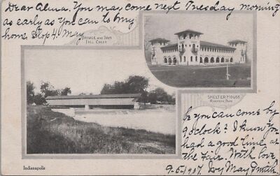 Postcard Bridge and Dam Fall Creek + Shelter House Indianapolis IN 