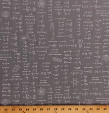 Science Equations Formulas Physics Math Gray Cotton Fabric Print BTY D583.50