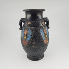 Antique Japanese Vase Phoenix Bird Wings Black Matte Tokanabe 1920s Japan