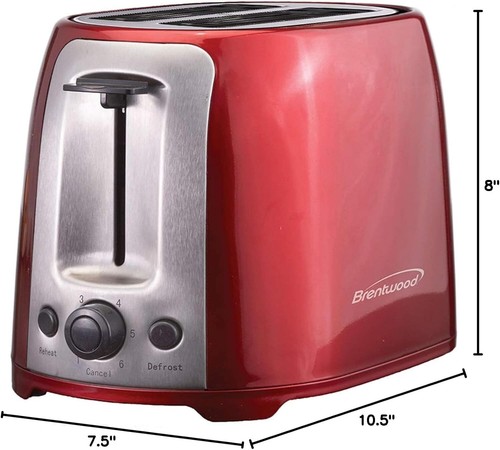 Elegante tostadora roja de ranura extra ancha con toque fresco y 6 ajustes de marrón - Imagen 12 de 12