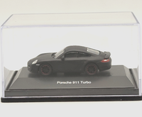 Porsche 911 Turbo Modellauto 1:87 Schuco Mattschwarz Mit Vitrine Neu & Ovp
