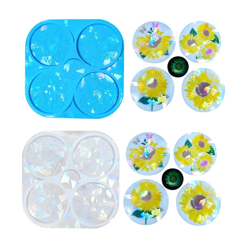 Silicone Molds Flower Pattern Epoxy Resin Molds for Hand-Making DIY Cup Pads