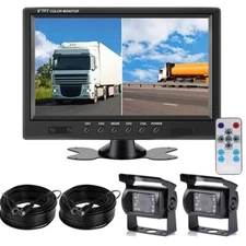 9" Quad Split Monitor Screen +2X Rear View Backup Camera System For Bus Truck RV