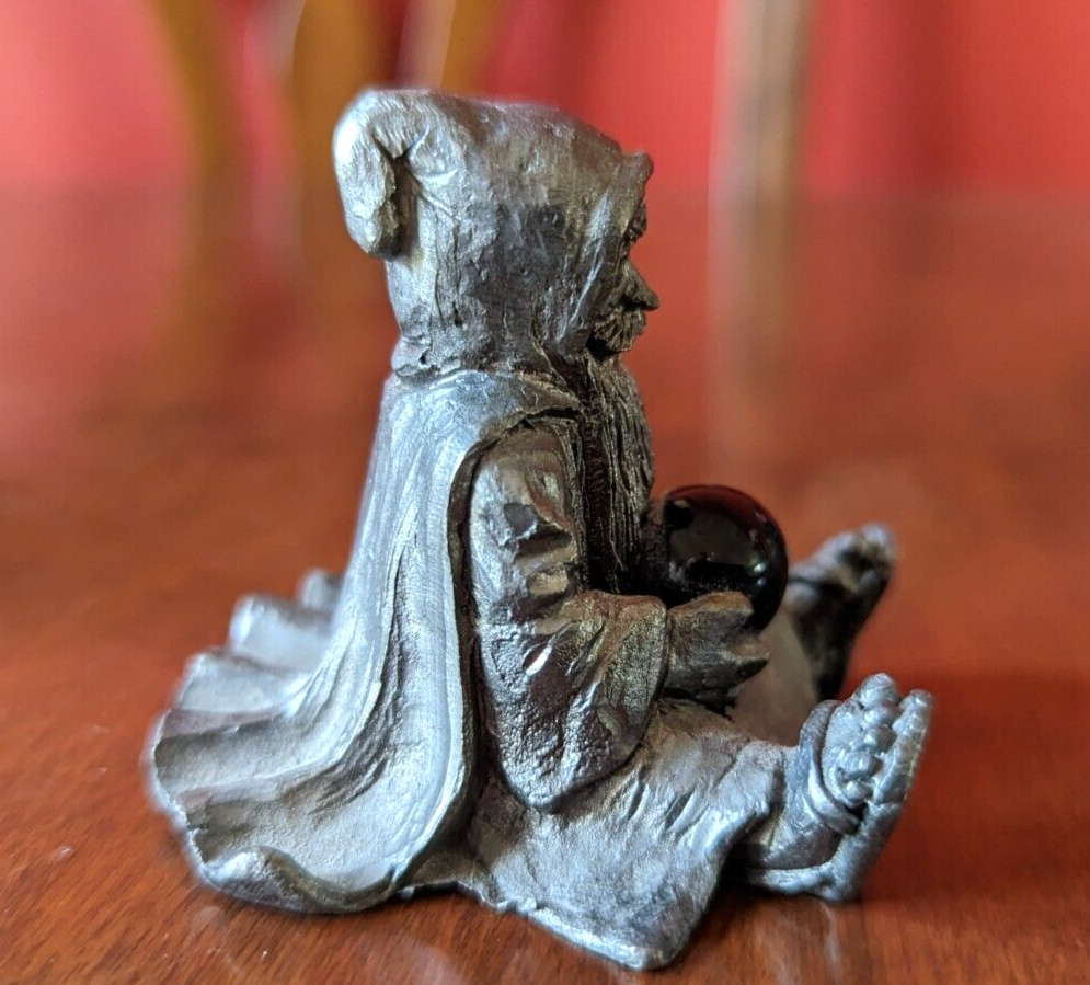 Michael Ricker pewter figurine Wizard Dragon crystal ball blue gem ...