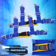 2" Pair Blue Nylon Drift Nylon Strap 4 Point Seat Belt Safety Locking Latch