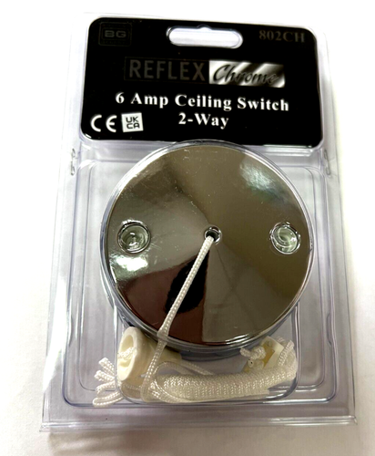 Chrome Pull Cord Light Switch Bathroom Ceiling Round On/Off Pullcord ...