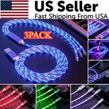 3PCS 3 in 1 LED Fast Charging Cable Adapter For iPhone Micro USB Type C Charger