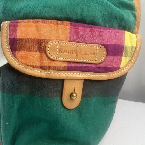 Ralph Lauren Madras Plaid Leather Drawstring Bucket Sling Bag Vintage NWT Colors - Picture 2 of 14
