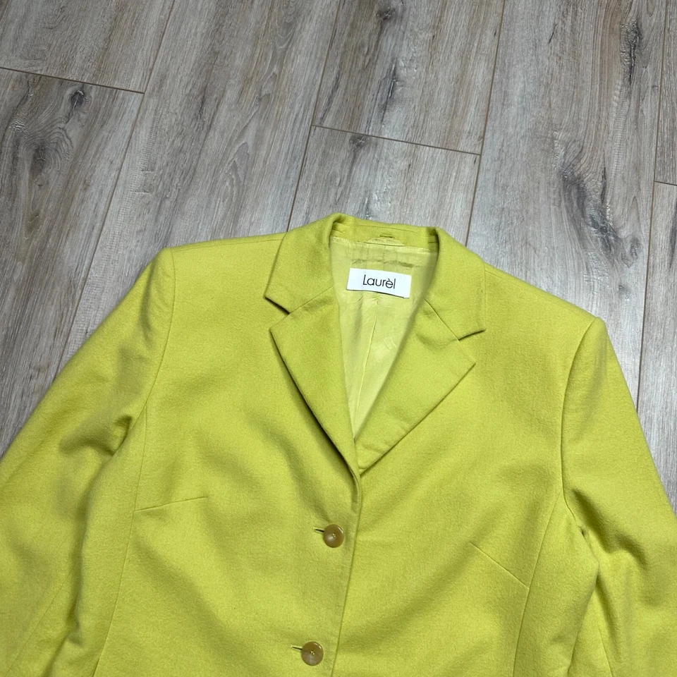 Vintage Laurel By Escada Suit Blazer + Skirt Wool Fur Rabbit Lime Color Women 40 - Изображение 4 из 4