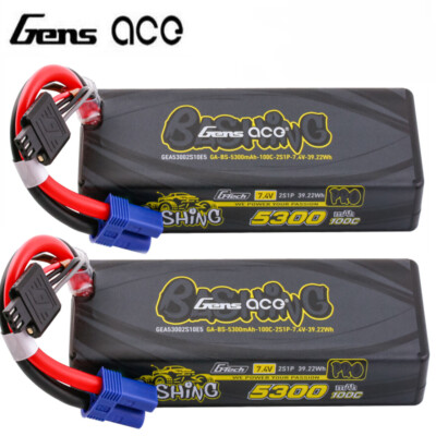 2X Gens Ace G-Tech 5300mAh 7.4V 100C 2S Lipo Akku EC5 Stecker Für Losi RC Car DE