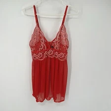 Seven Til Midnight Lingerie Top XL Red Lace Sheer Floral Sexy Babydoll Fairy