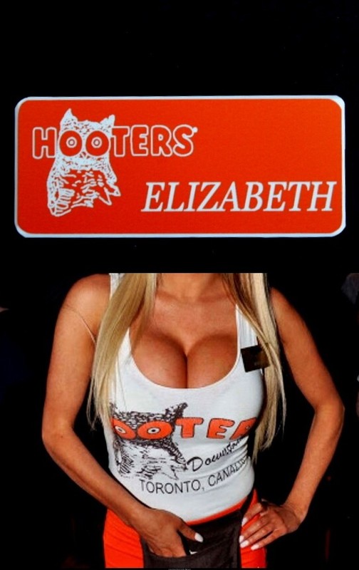 Hooters Uniform Engraved Elizabeth Name Tag Pin Back Showgirl Celebrity Badge