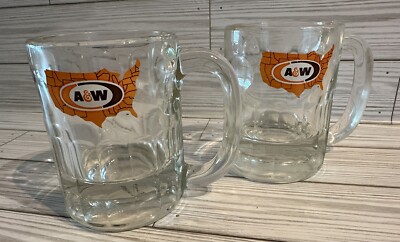 Set of 2 Vintage A&W Root Beer Float  Glass Mugs-Logo W/ United States Map