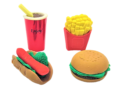 Colorful Fast Food Junk Food 3D Pull Apart Erasers (Set of